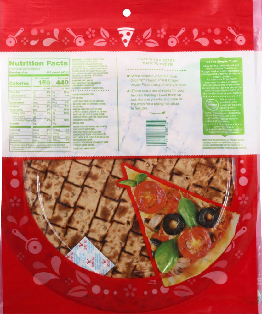 slide 2 of 3, Simple Truth Organic Classic Thin & Crispy Vegan Pizza Crusts, 2 ct; 10 oz