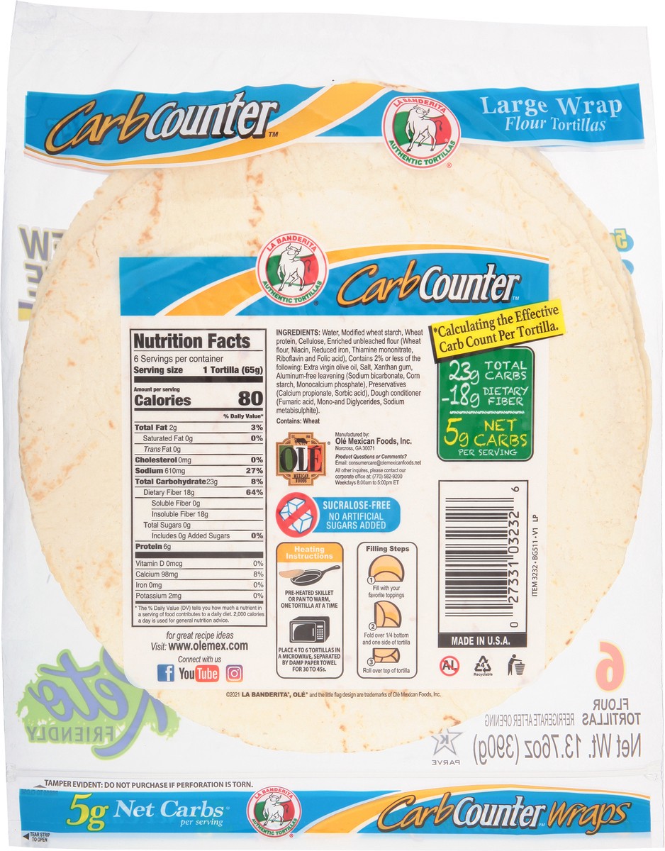slide 2 of 9, La Banderita Carb Counter, 10" Tortillas, Keto Certified, 6 ct