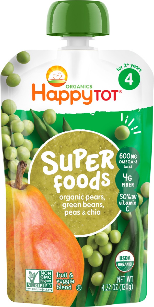 slide 3 of 3, Happy Tot Green Bean, Pear & Pea Organic Superfoods, 4.22 oz