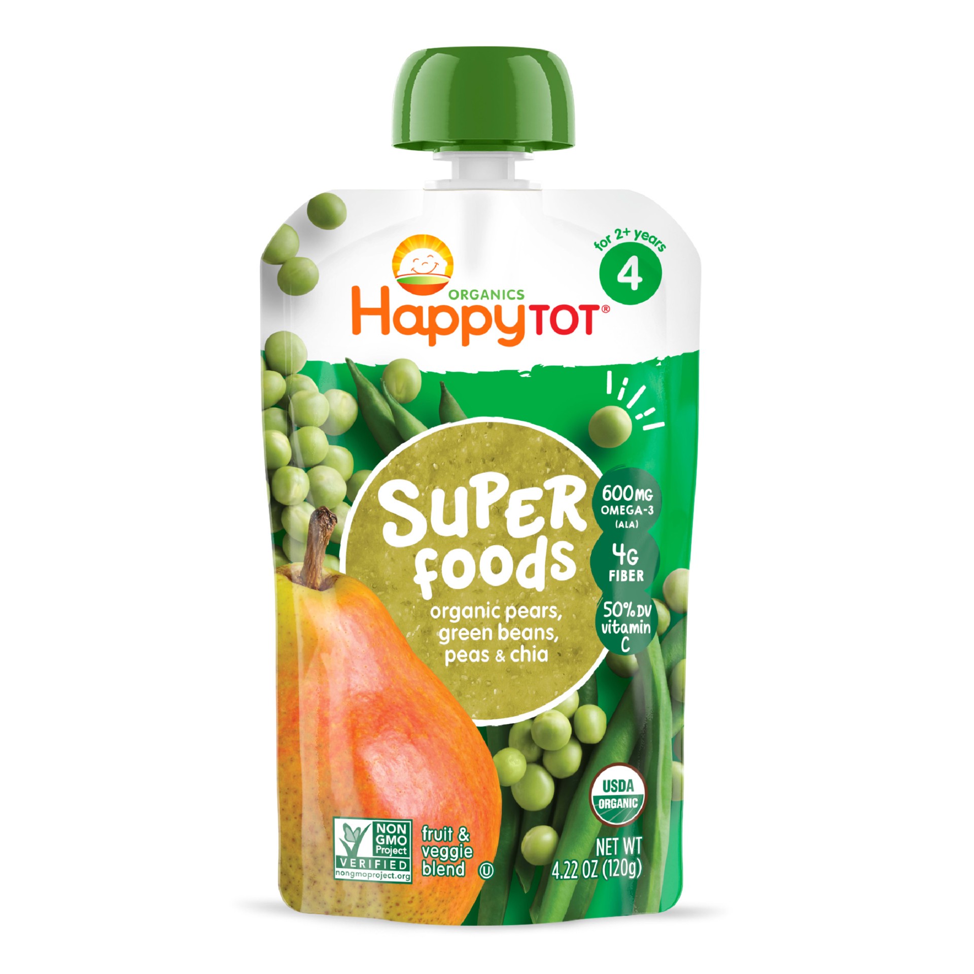 slide 1 of 3, Happy Tot Green Bean, Pear & Pea Organic Superfoods, 4.22 oz