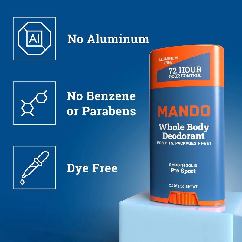 slide 9 of 10, Mando Whole Body Deodorant - Men's Aluminum-Free Smooth Solid Stick Deodorant - Pro Sport - 2.6 oz, 2.6 oz
