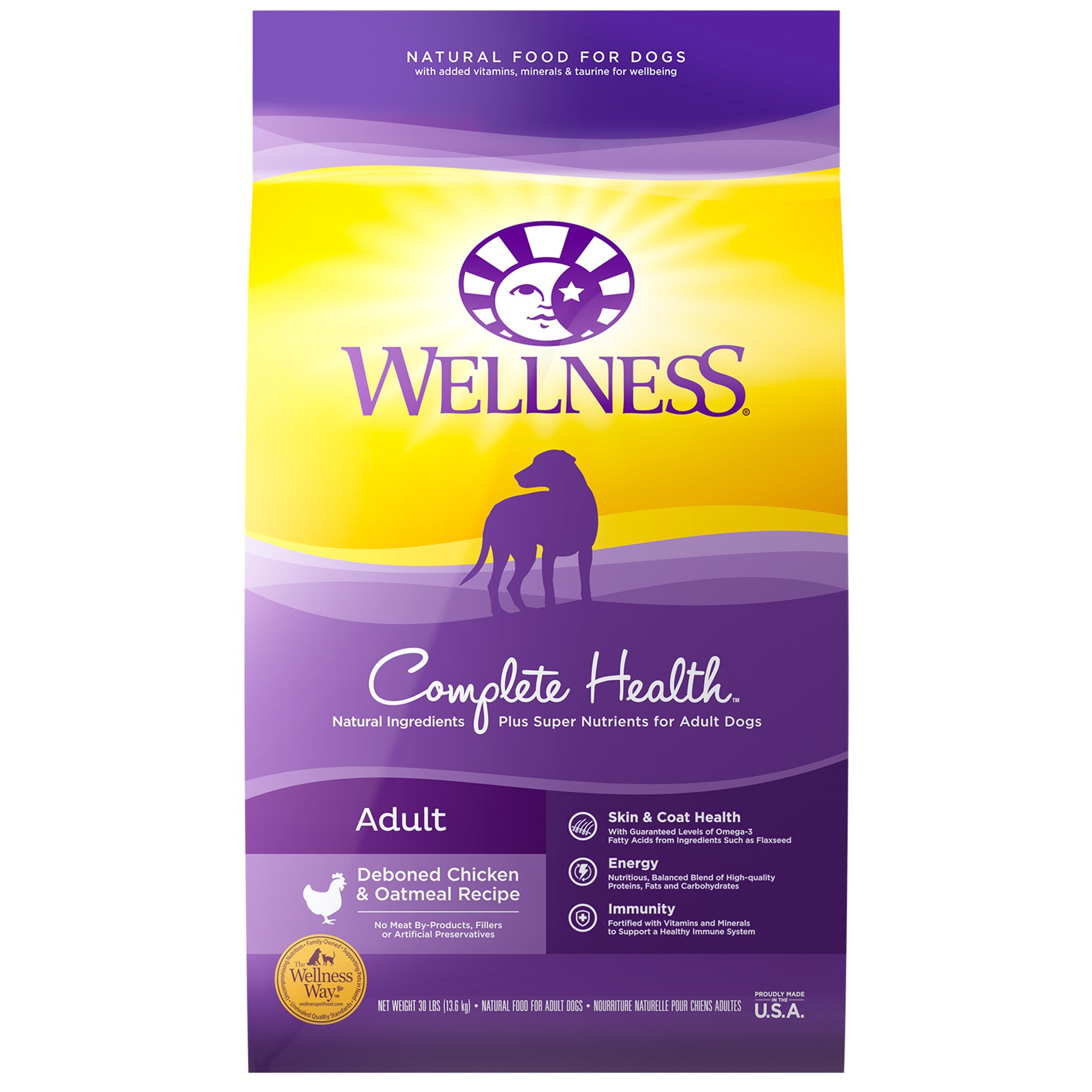 slide 1 of 5, Wellness Complete Health Natural Dry Dog Food, Chicken & Oatmeal, 30-Pound Bag, 1 PK