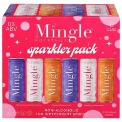 Mingle Non-Alcoholic Blood Orange Elderflower Mimosa/Sparkling Raspberry Rose/Blackberry Hibiscus Bellini Sparkler Pack Mocktails 6 - 12 fl oz Cans