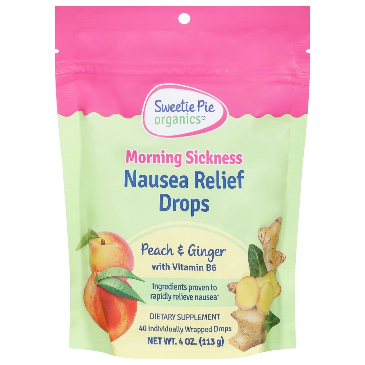slide 1 of 1, Sweetie Pie Organics Morning Sickness Peach & Ginger Nausea Relief Drops 40 ea, 4 oz