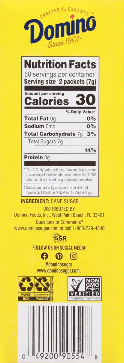 slide 7 of 9, Domino Premium Pure Cane Sugar 100 - 1/8 oz Packets, 12.5 oz