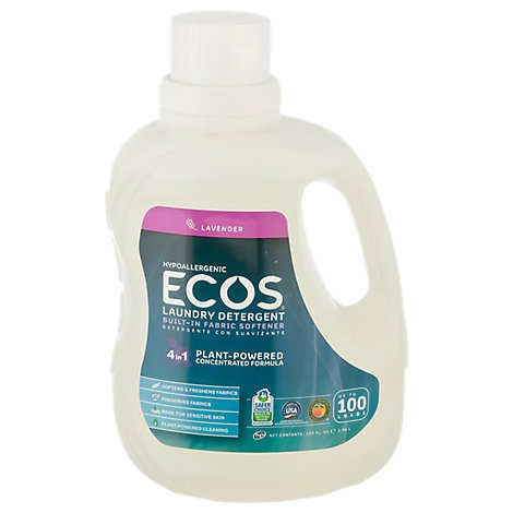 slide 1 of 1, ECOS Laundry Detergent Liquid With Built In Fabric Softener 2X Lavender Jug, 100 fl oz