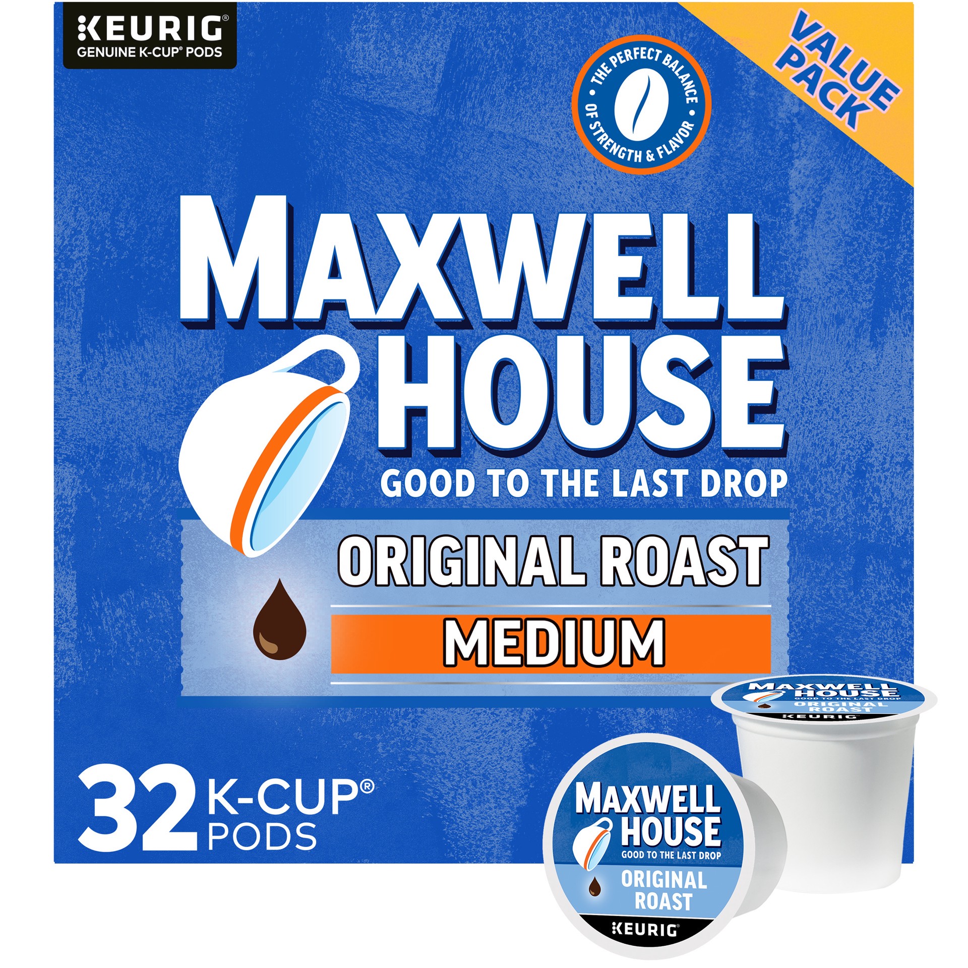 slide 1 of 4, Maxwell House Original Roast Medium Ground Coffee 32 ct K-Cup Pods 11.04 oz. Box, 32 ct
