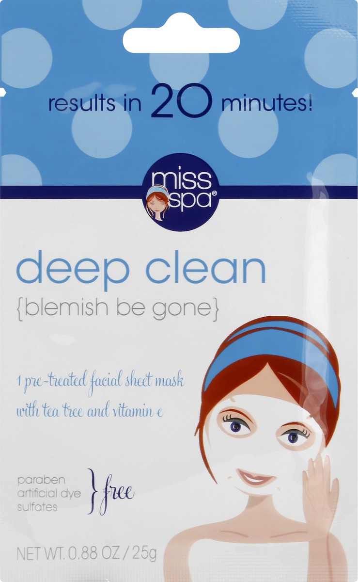 slide 6 of 7, Miss Spa Deep Clean Facial Sheet Mask, 0.88 oz