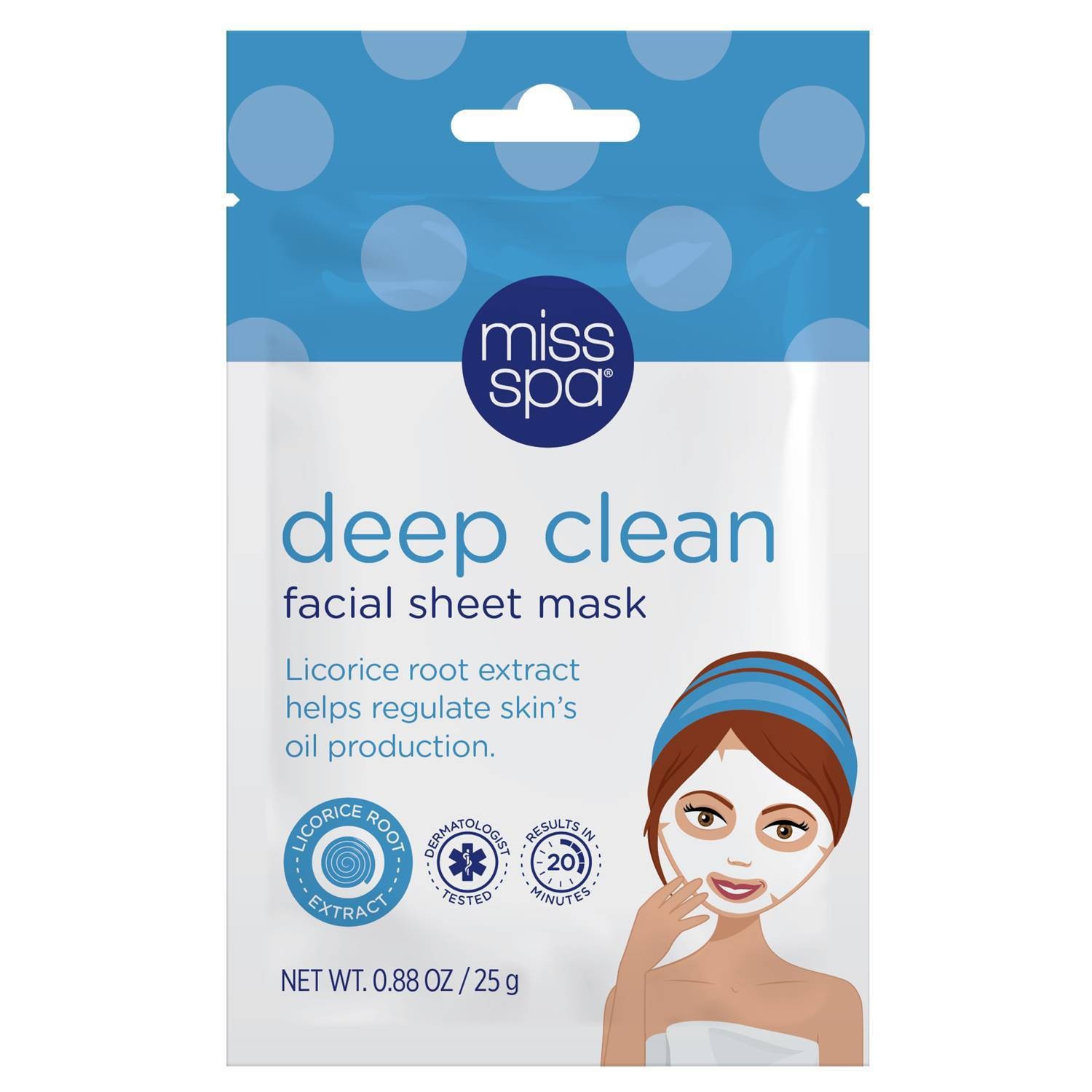 slide 1 of 1, Miss Spa Facial Sheet Mask, Pre-Treated, Deep Clean, 0.88 oz