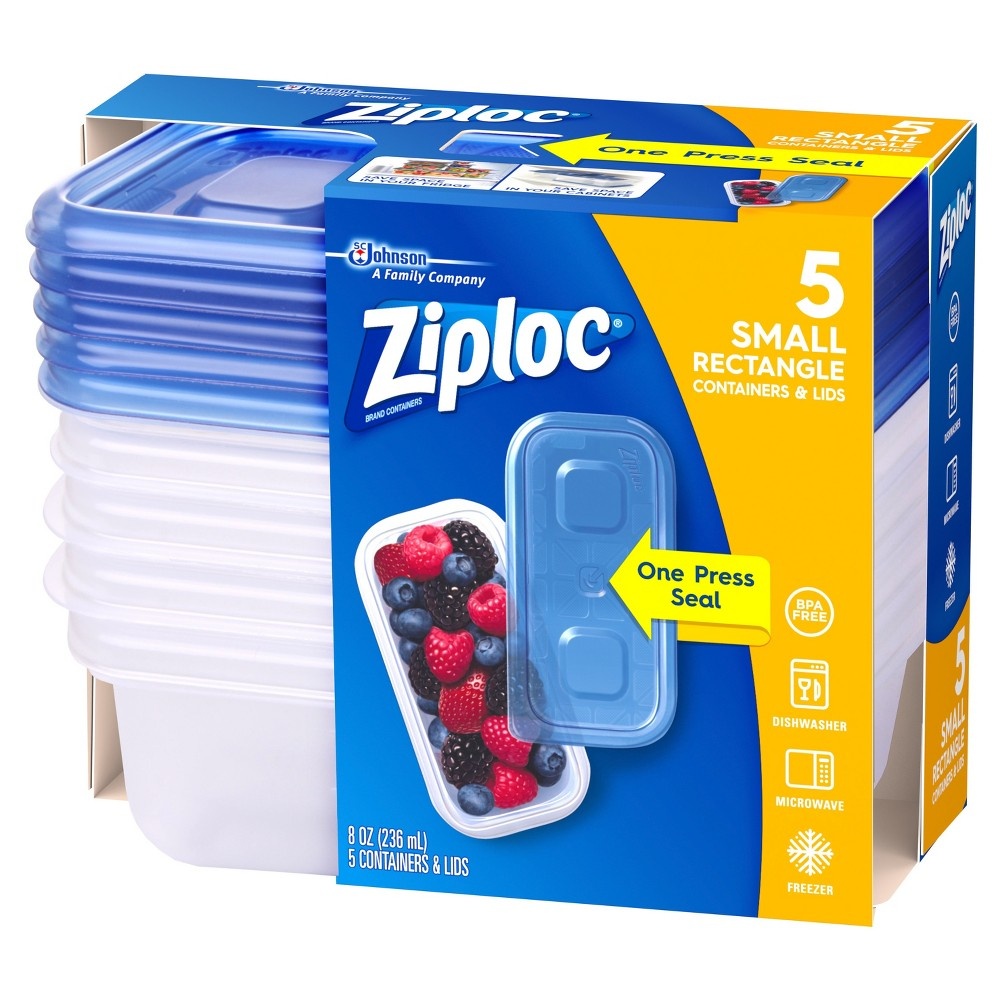 slide 2 of 10, Ziploc Small Rectangle Containers, 5 ct