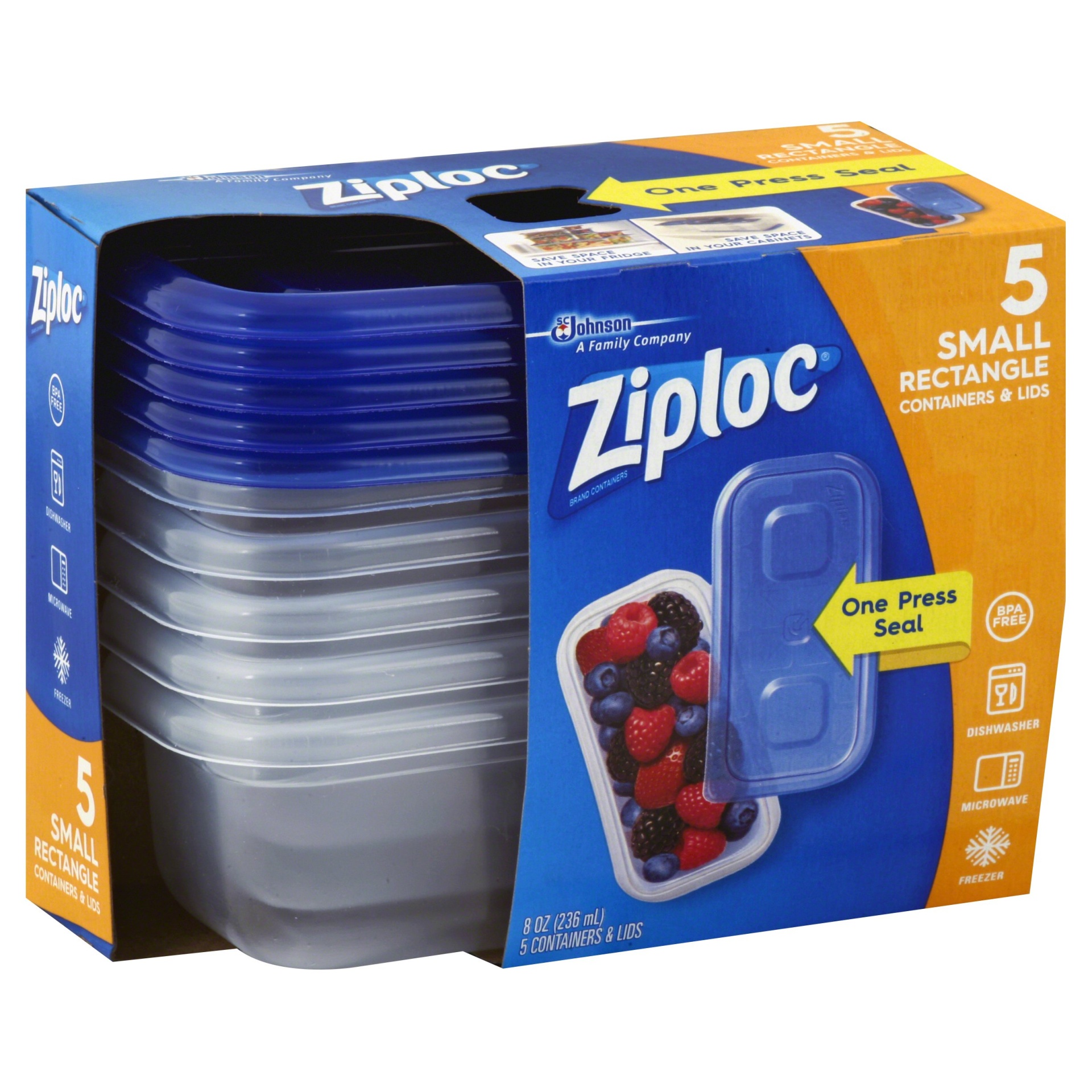 slide 1 of 10, Ziploc Small Rectangle Containers, 5 ct