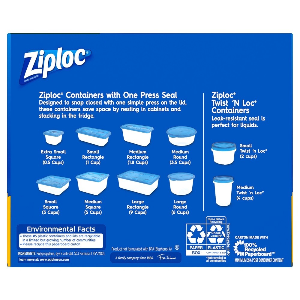 slide 9 of 10, Ziploc Small Rectangle Containers, 5 ct