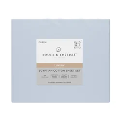 ROOM & RETREAT RR 600 Thread Counts Sheet Set, Queen, 4 pc set, Misty Blue