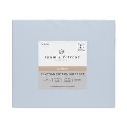 ROOM & RETREAT RR 600 Thread Counts Sheet Set, Queen, 4 pc set, Misty Blue
