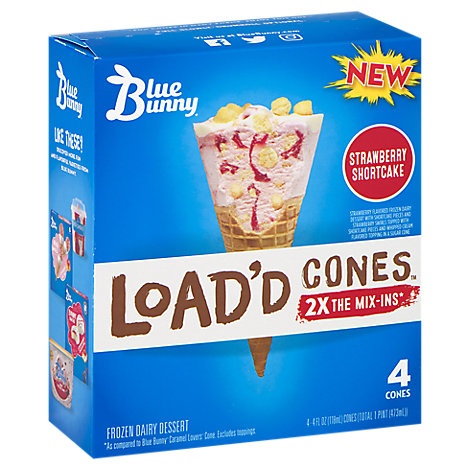 slide 1 of 1, Blue Bunny Load D Cones Strawberry Short - 16 Fz, 1 ct