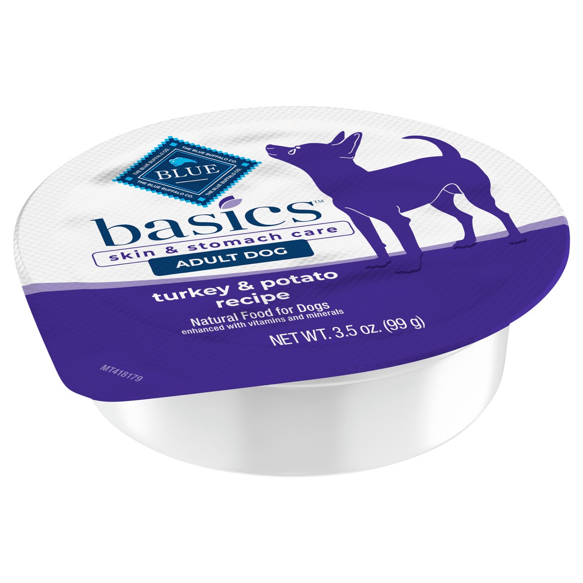 slide 2 of 9, Blue Buffalo Basics Skin & Stomach Care, Grain Free Natural Adult Small Breed Wet Dog Food Cup, Turkey 3.5-oz, 3 oz