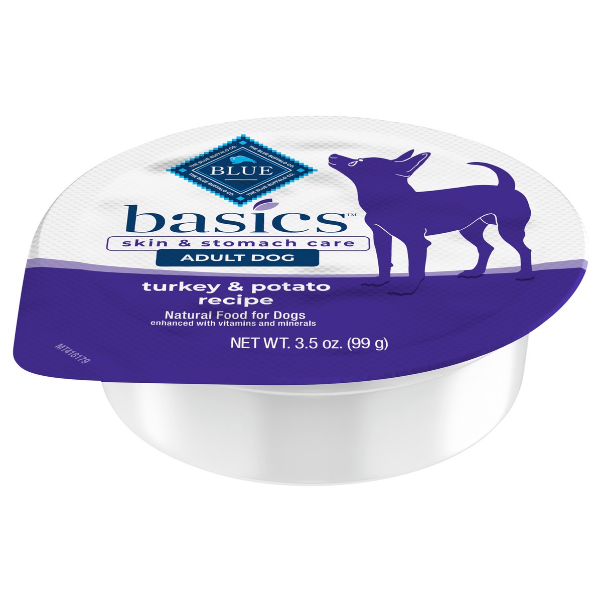 slide 1 of 9, Blue Buffalo Basics Skin & Stomach Care, Grain Free Natural Adult Small Breed Wet Dog Food Cup, Turkey 3.5-oz, 3 oz