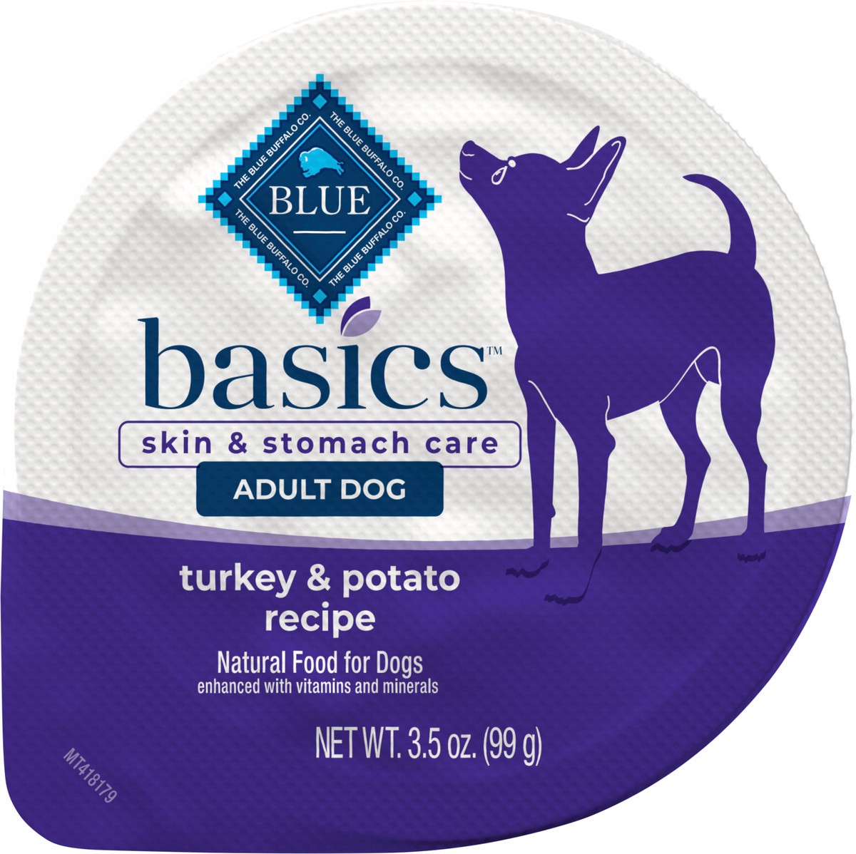 slide 6 of 9, Blue Buffalo Basics Skin & Stomach Care, Grain Free Natural Adult Small Breed Wet Dog Food Cup, Turkey 3.5-oz, 3 oz