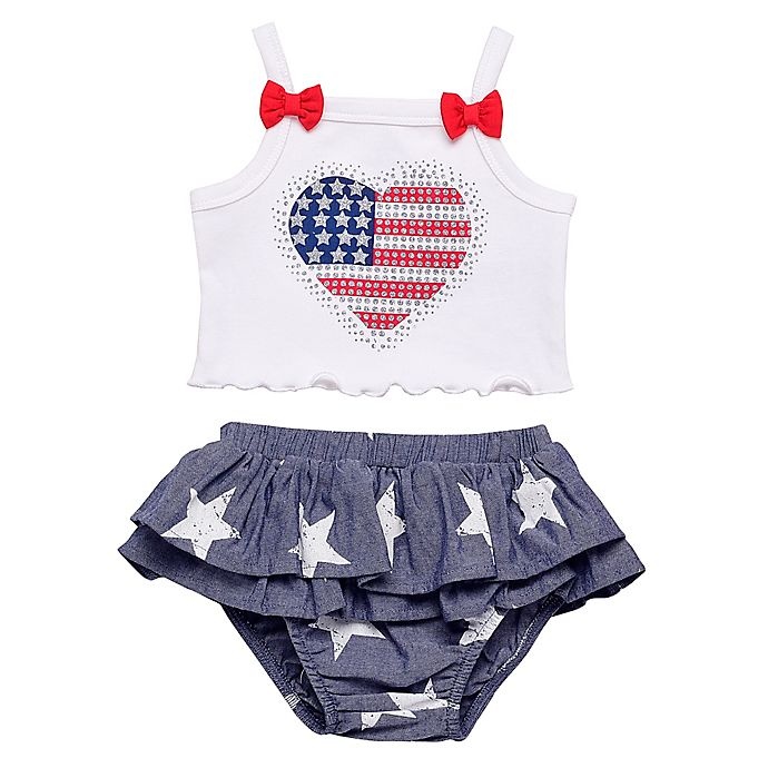 slide 1 of 1, Baby Starters Newborn Patriotic Heart Tank and Skirt Set - White/Chambray, 2 ct