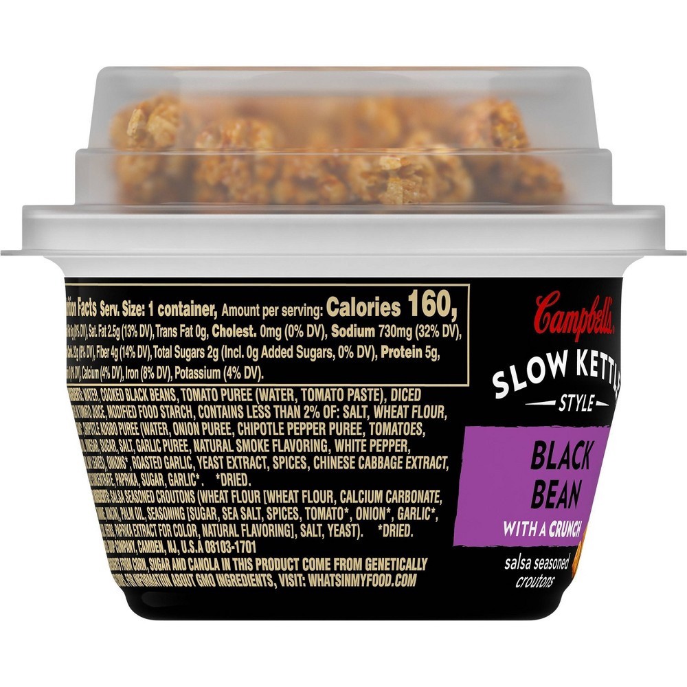 slide 6 of 7, Campbell's Slow Kettle Style Black Bean Soup with Croutons Microwavable Cup, 7.44 oz