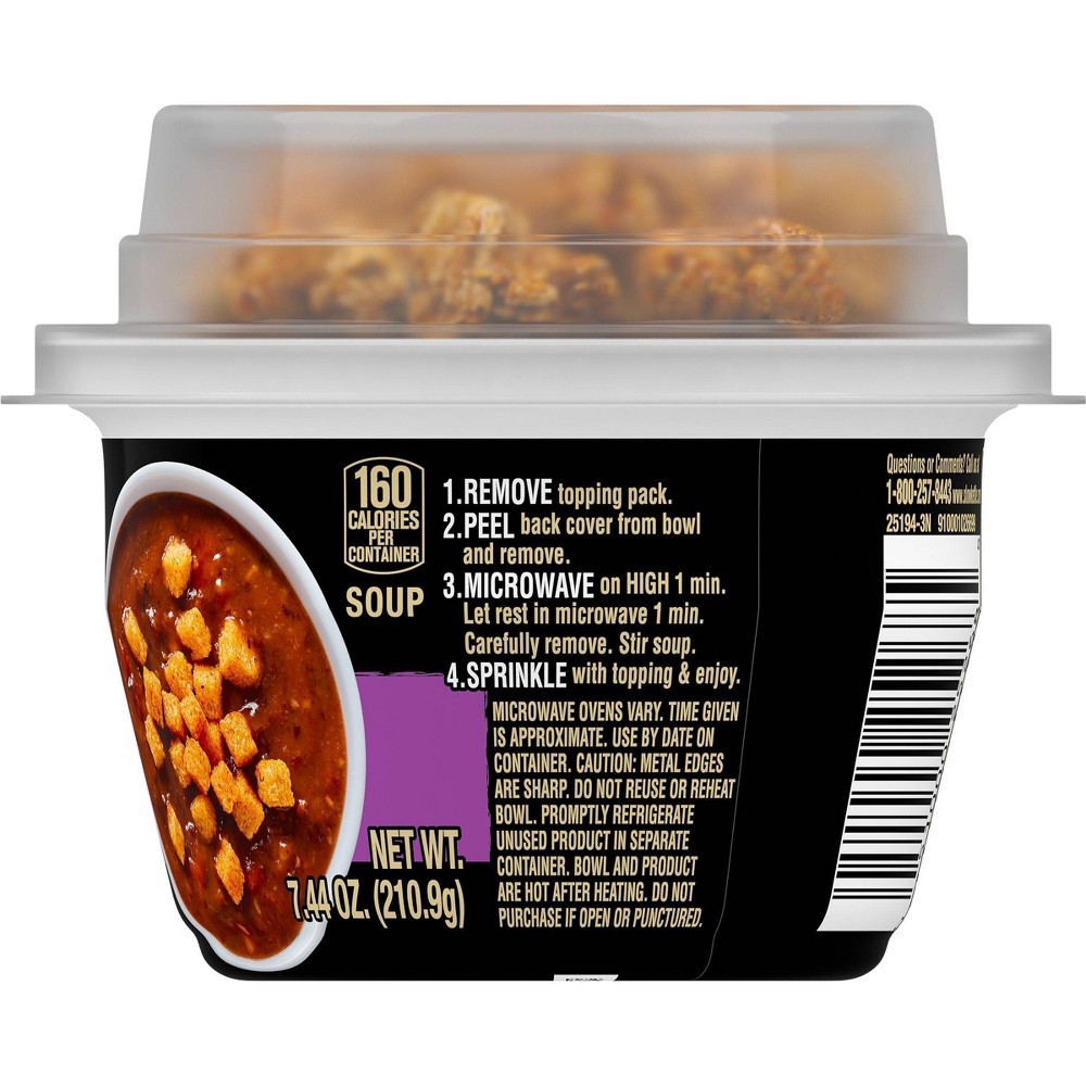 slide 2 of 7, Campbell's Slow Kettle Style Black Bean Soup with Croutons Microwavable Cup, 7.44 oz