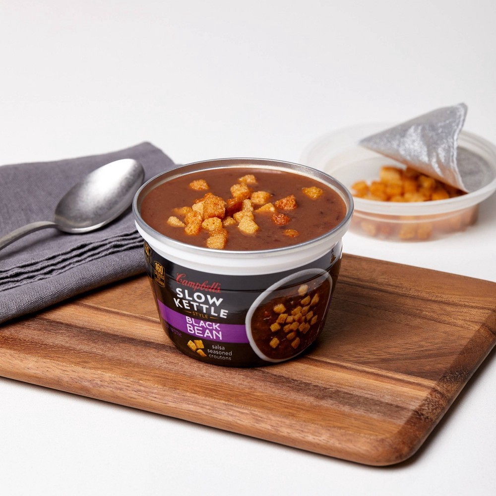 slide 4 of 7, Campbell's Slow Kettle Style Black Bean Soup with Croutons Microwavable Cup, 7.44 oz