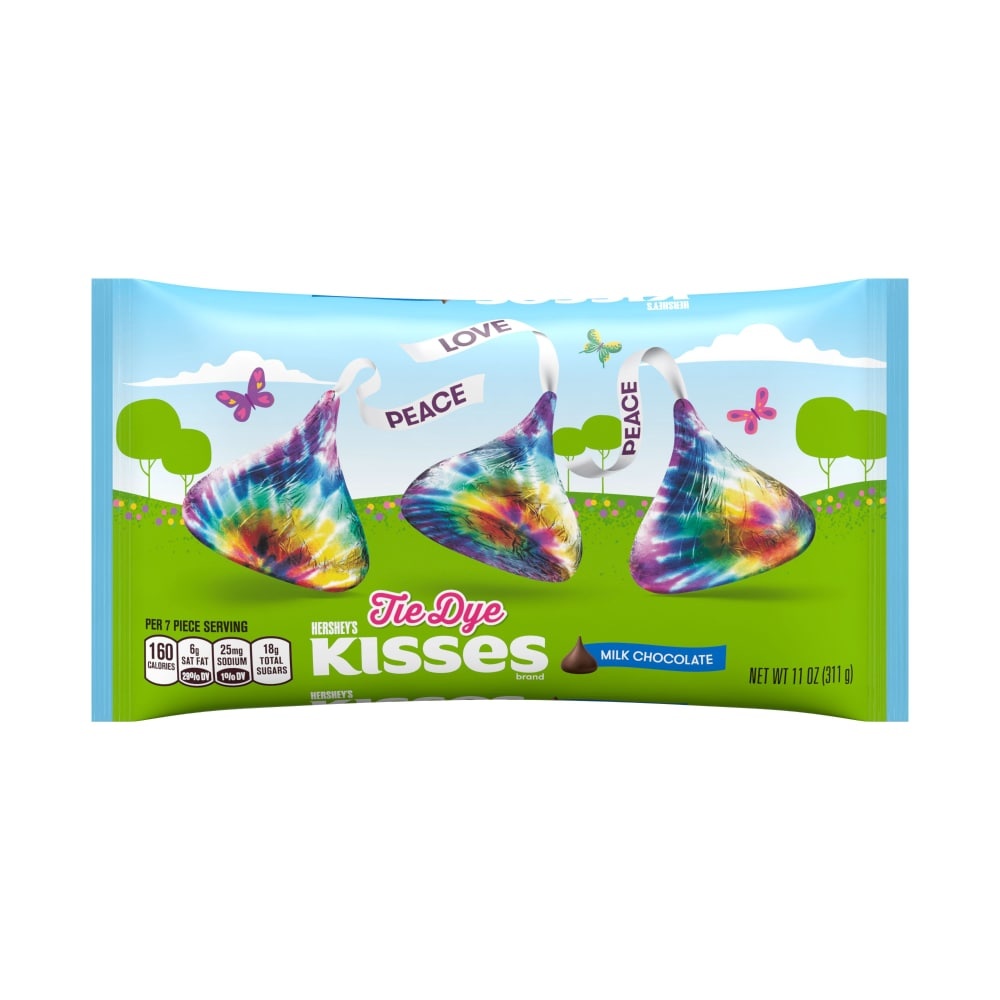 slide 1 of 1, Hershey's Kisses Milk Chocolate Candy with Tie Dye Foils, 11 oz