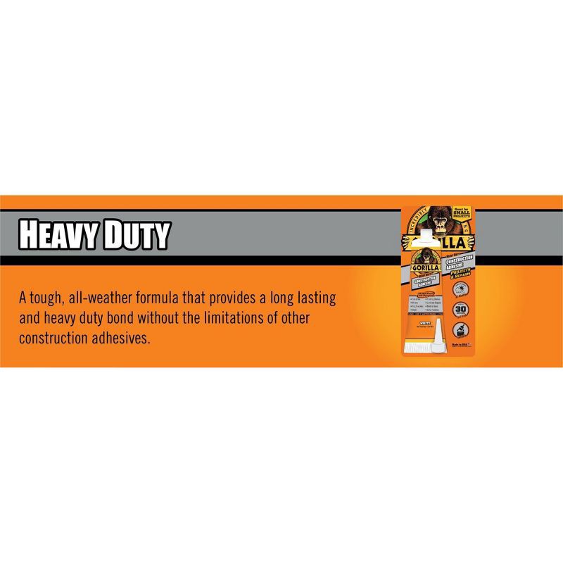 slide 4 of 7, Gorilla Heavy Duty All Purpose Constuction Adhesive 2.5 fl oz, 2.5 fl oz
