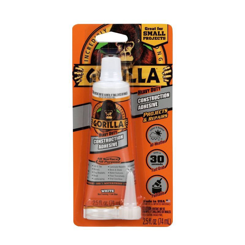slide 1 of 7, Gorilla Heavy Duty All Purpose Constuction Adhesive 2.5 fl oz, 2.5 fl oz
