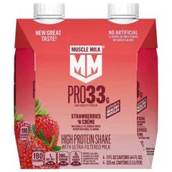 Muscle Milk PRO High Protein Shake with Ultra-Filtered Milk, Strawberries N Creme, 11 Fl Oz, 4 Count X 3