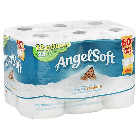 slide 1 of 1, Angel Soft Bathroom Tissue Unscented Double Roll 2 Ply Sheets, 12 ct