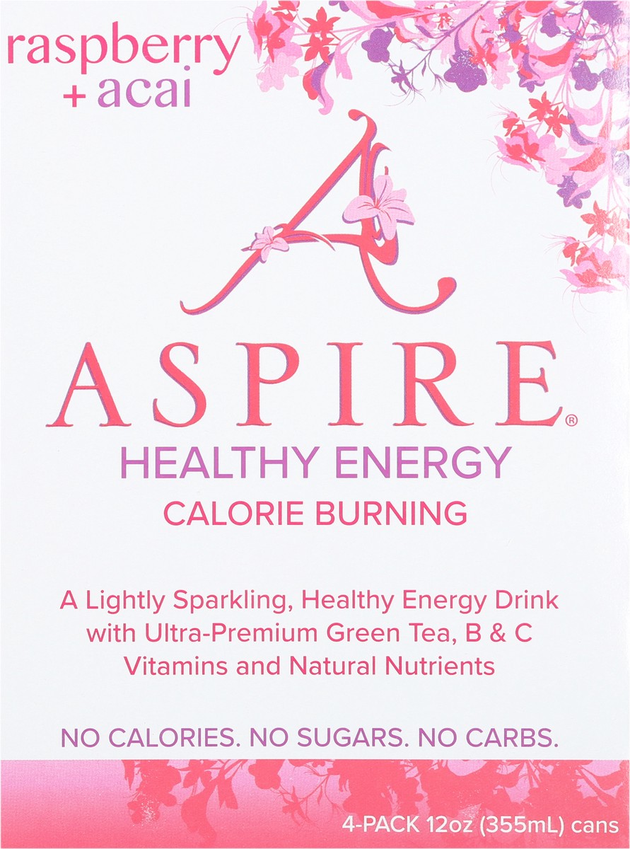 slide 13 of 14, Aspire Healthy Raspberry + Acai Energy Drink 4 - 12 fl oz Cans, 4 ct