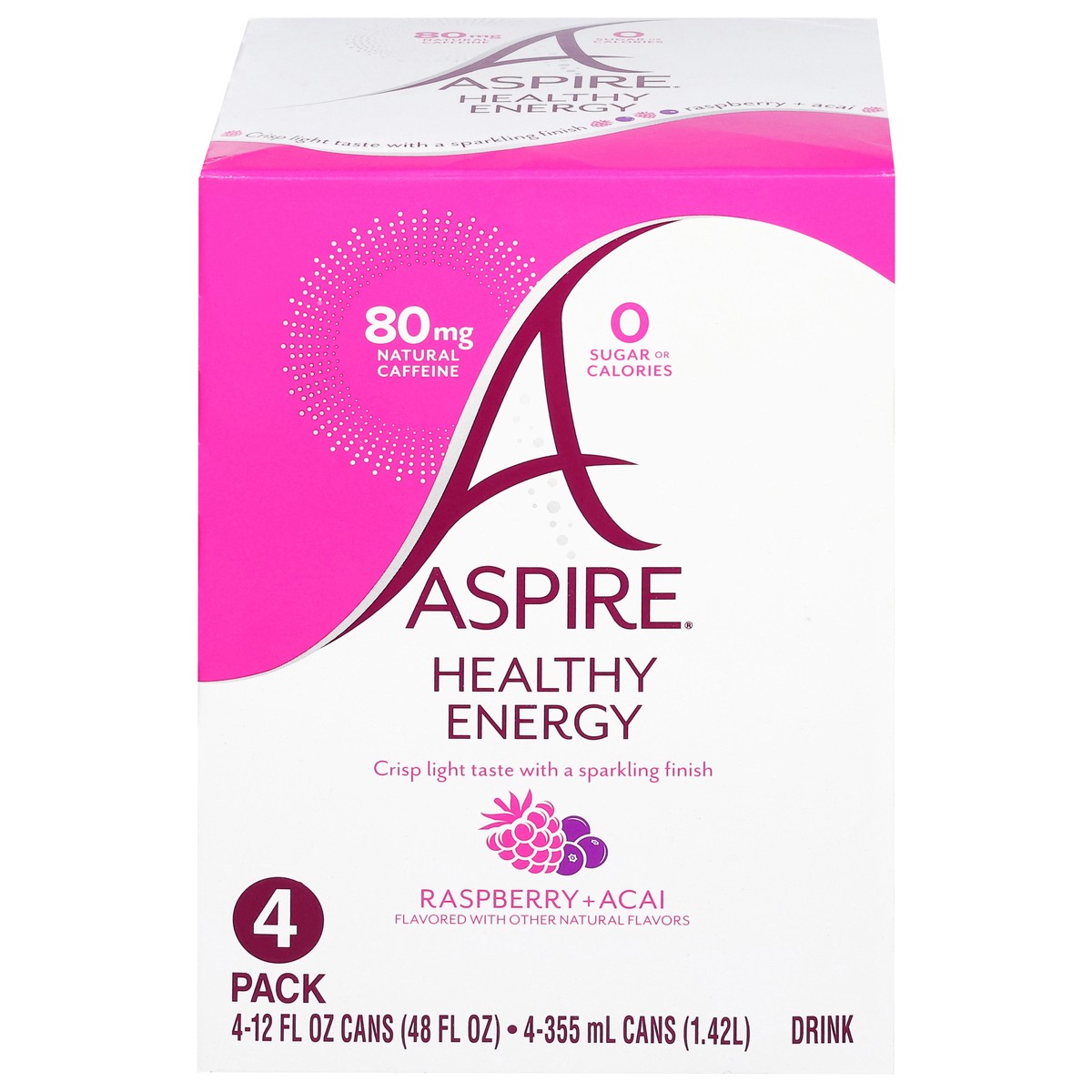 slide 1 of 14, Aspire Healthy Raspberry + Acai Energy Drink 4 - 12 fl oz Cans, 4 ct