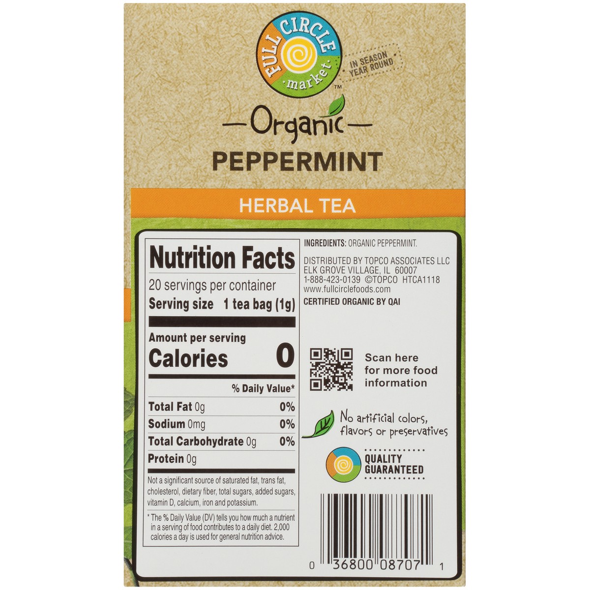 slide 2 of 9, Full Circle Market Caffeine Free Peppermint Herbal Tea - 0.71 oz, 20 ct