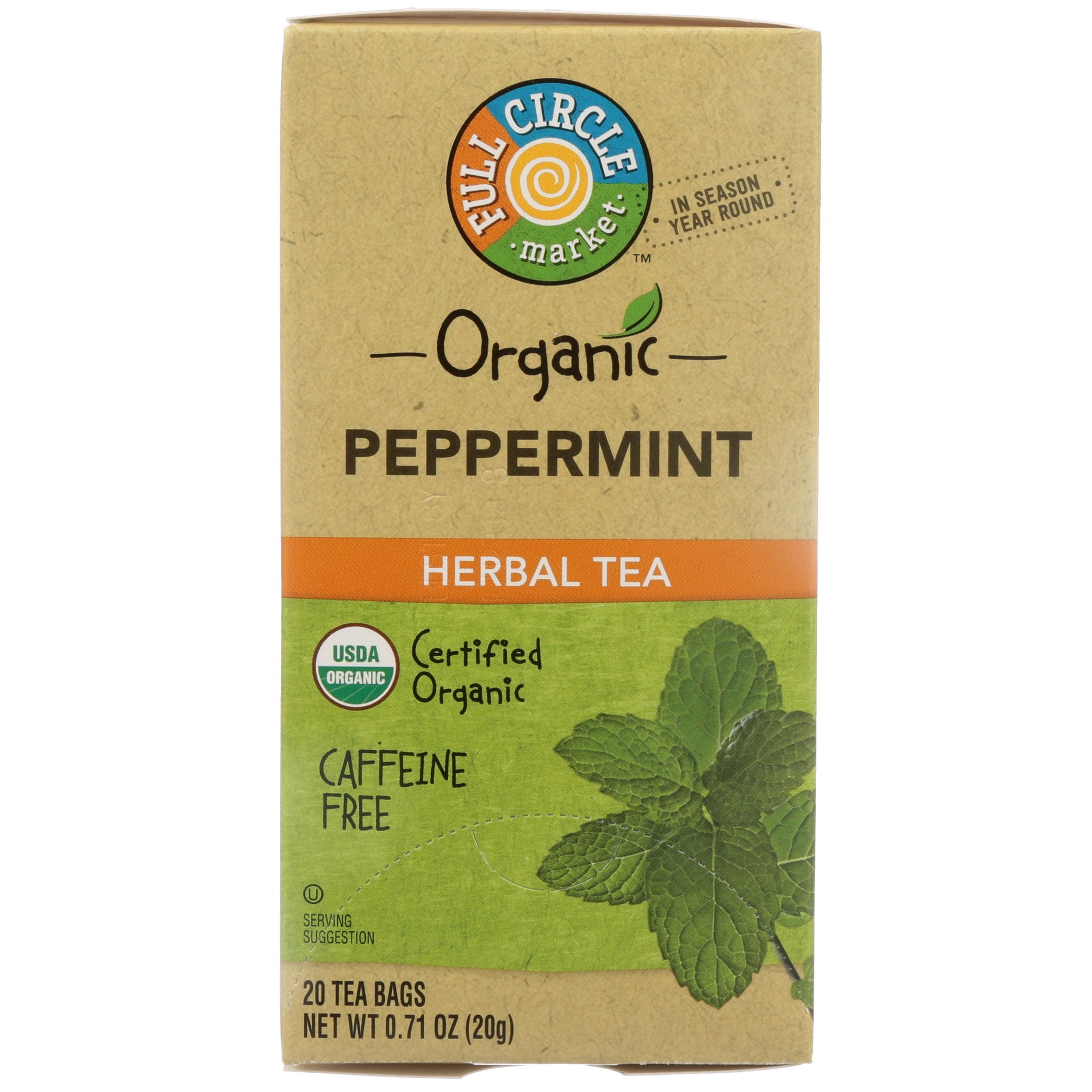 slide 1 of 6, Full Circle Market Caffeine Free Peppermint Herbal Tea - 0.71 oz, 20 ct