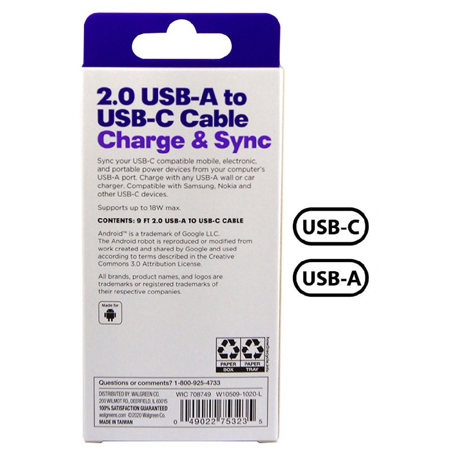 slide 2 of 2, Infinitive USB A to C Braided Cable 9 ft, 1 ct