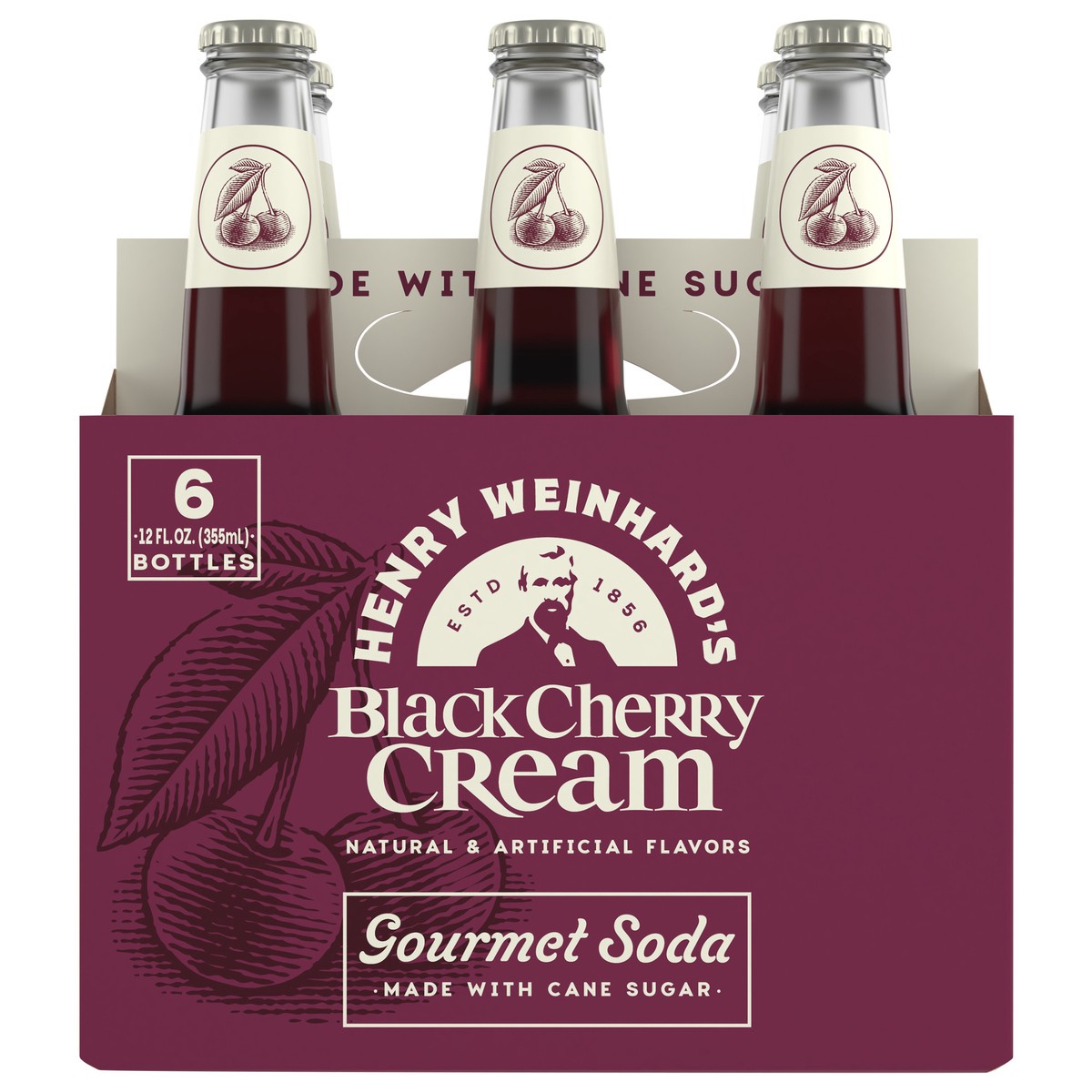 slide 1 of 9, Henry Weinhard's Gourmet Soda, Black Cherry Cream, 6 Pack, 6 ct; 12 oz