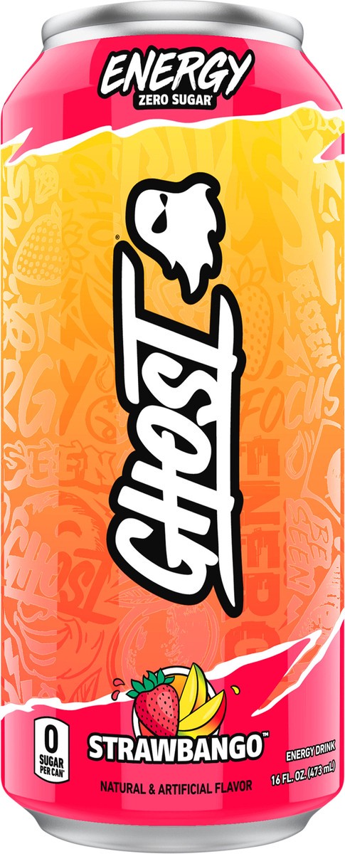 slide 8 of 12, Ghost Zero Sugar Energy Drink, Strawbango, 16 fl oz can, 16 fl oz