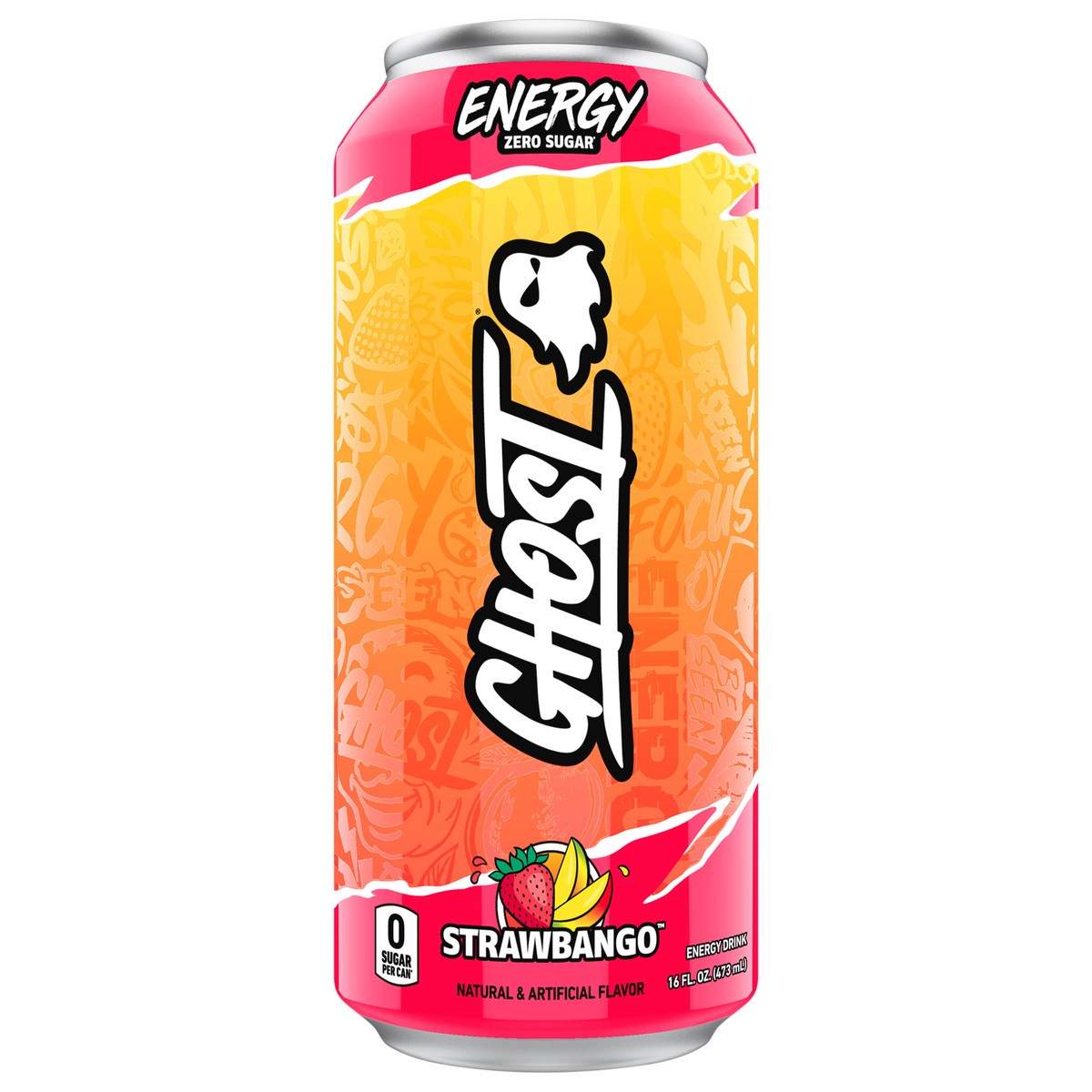 slide 5 of 12, Ghost Zero Sugar Energy Drink, Strawbango, 16 fl oz can, 16 fl oz