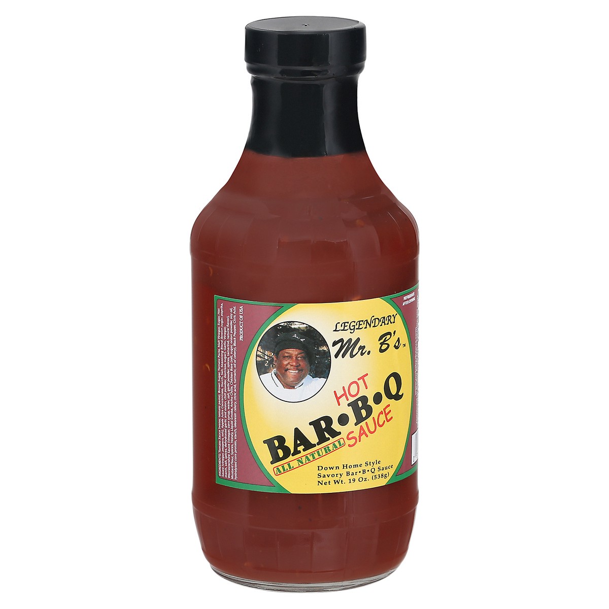 slide 8 of 9, Legendary Mr. B's All Natural Hot Bar-B-Q Sauce 19 oz Bottle, 19 oz