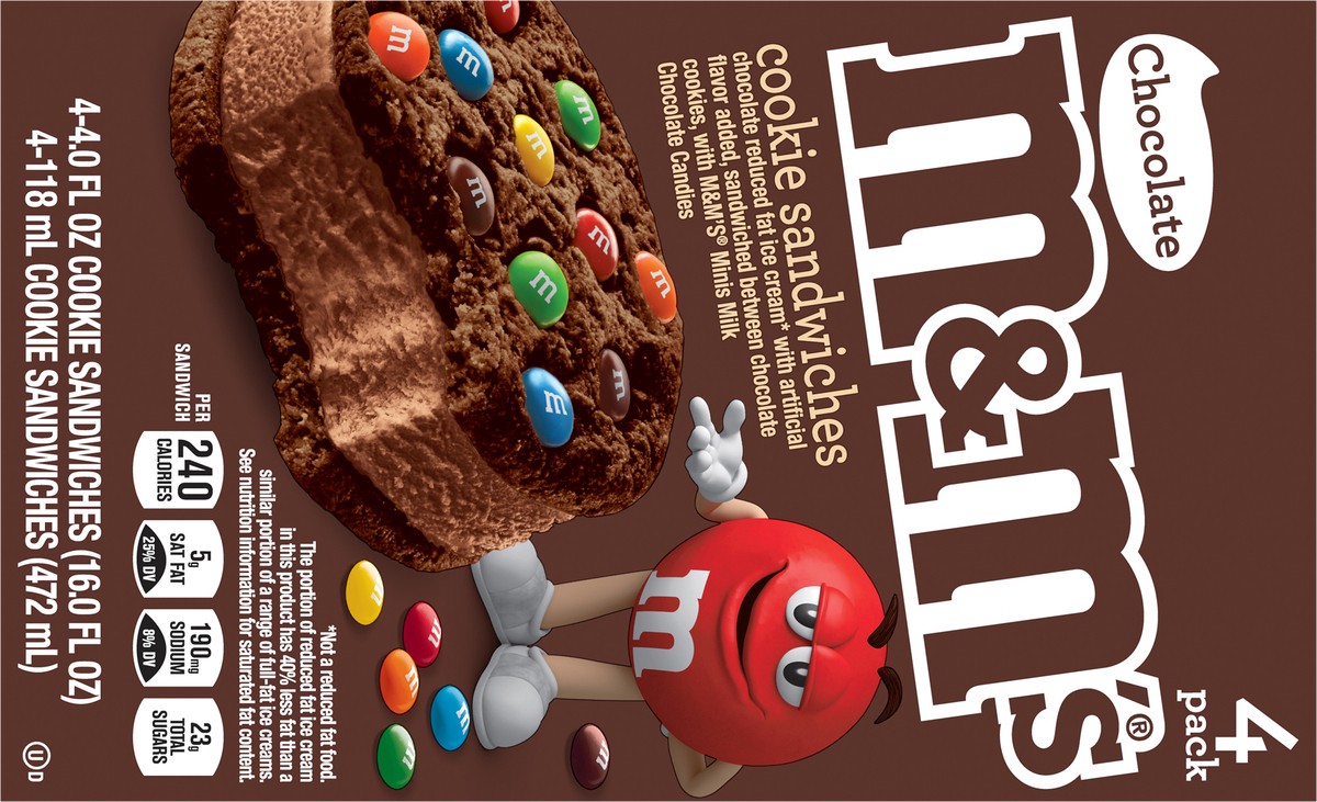 slide 7 of 12, M&M's Chocolate Ice Cream Cookie Sandwiches, 4 Ct Box, 16 fl oz