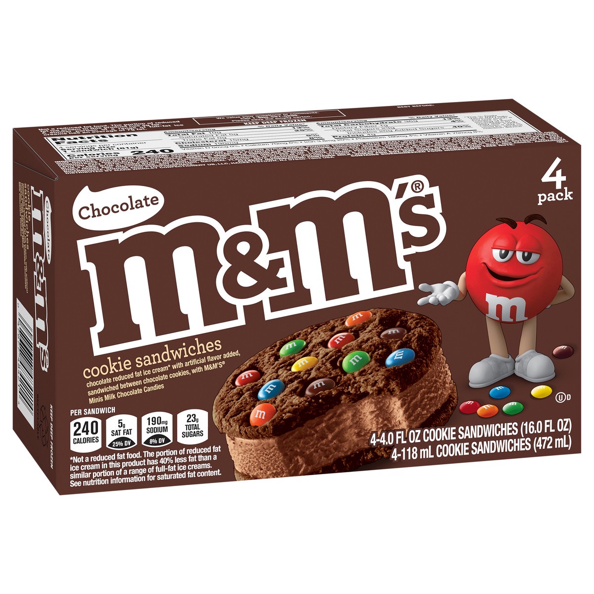 slide 11 of 12, M&M's Chocolate Ice Cream Cookie Sandwiches, 4 Ct Box, 16 fl oz