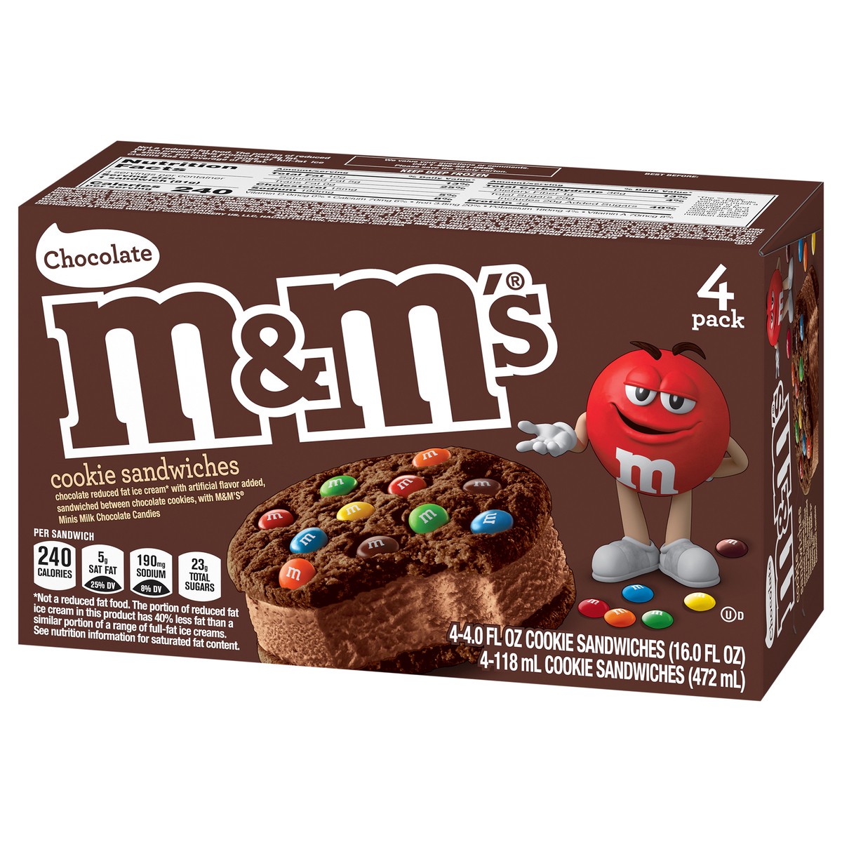 slide 10 of 12, M&M's Chocolate Ice Cream Cookie Sandwiches, 4 Ct Box, 16 fl oz