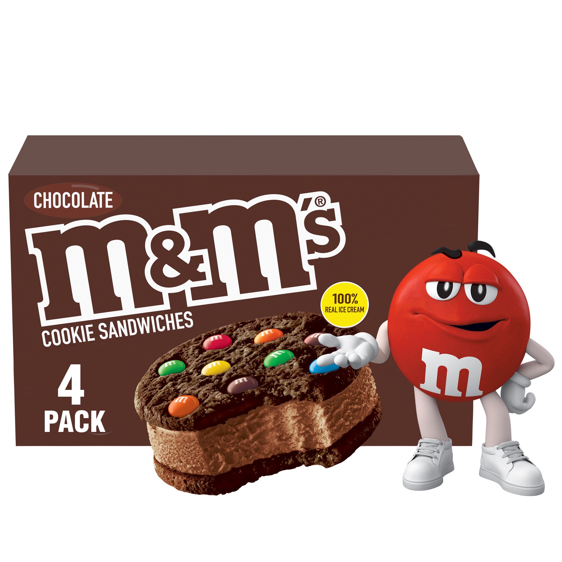 slide 1 of 12, M&M's Chocolate Ice Cream Cookie Sandwiches, 4 Ct Box, 16 fl oz