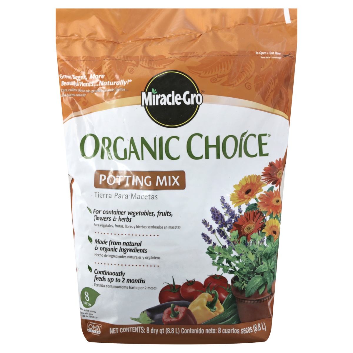 slide 1 of 1, Miracle-Gro Organic Choice Potting Mix, 8 qt