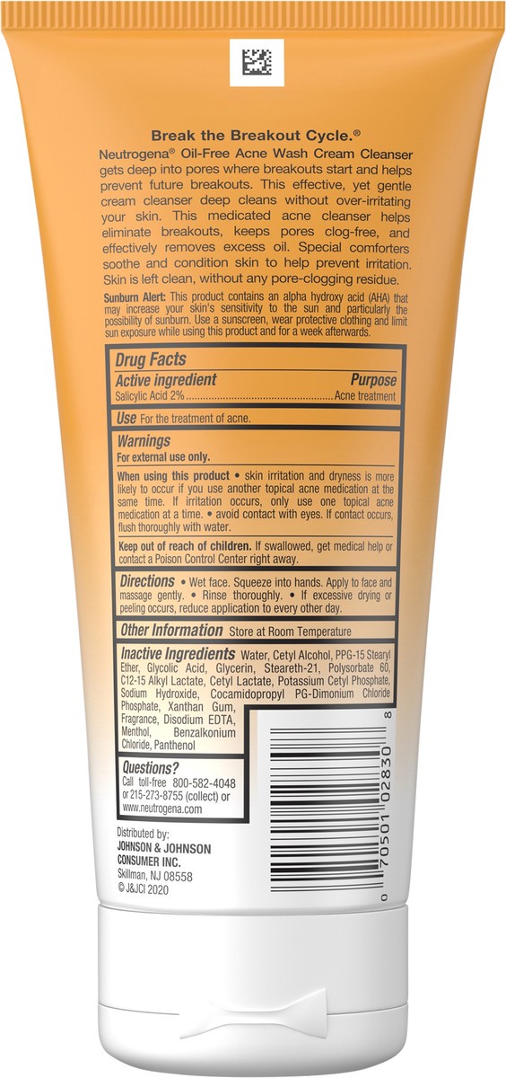 slide 10 of 10, Neutrogena Oil-Free Acne Face Wash Cream Cleanser - 6.7 fl oz, 6.70 fl oz