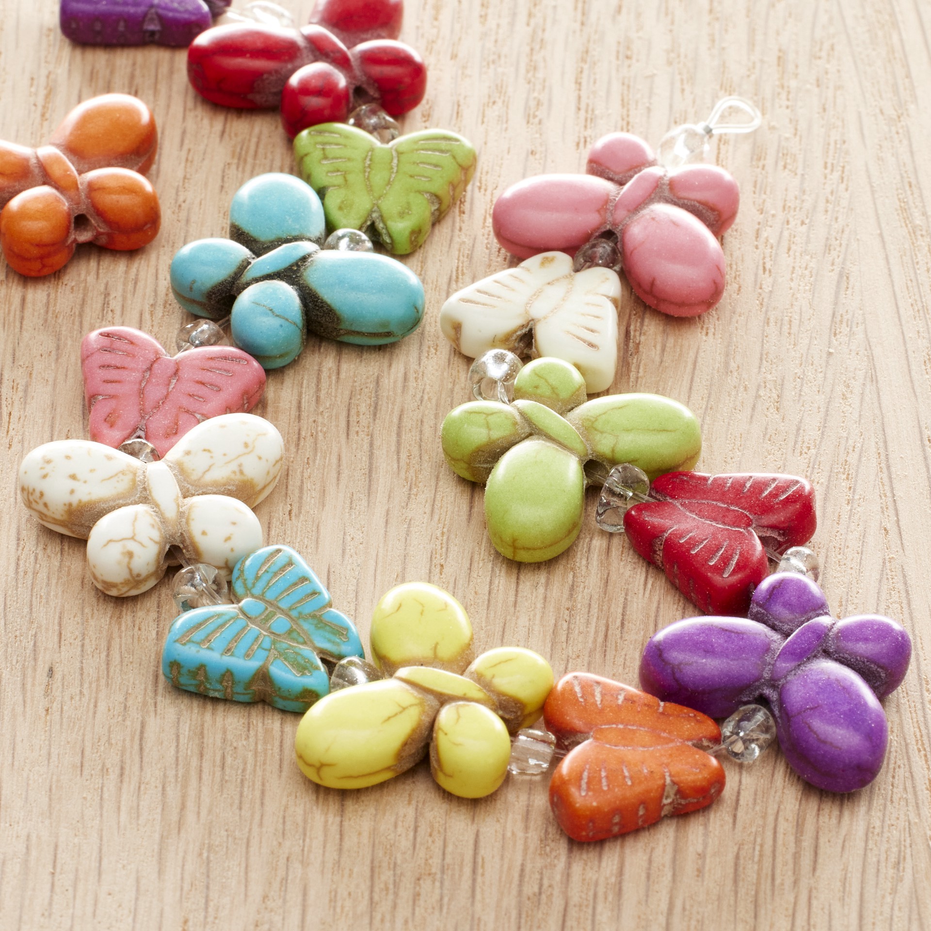 slide 3 of 3, Multicolor Reconstituted Dyed Stone Butterfly Beads, 12mm By Bead Landing, 12mm