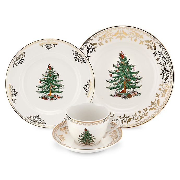 slide 1 of 1, Spode Christmas Tree Gold Place Setting, 4 ct