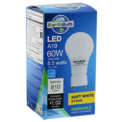 slide 1 of 1, EarthTronics LED A19 60W 810 Lumens Soft White Dimmable, 1 ct