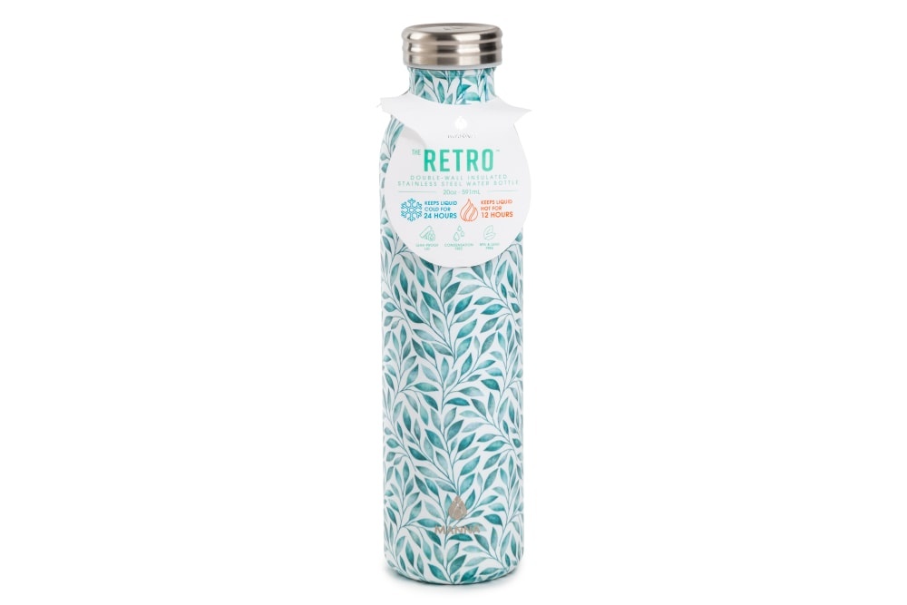 slide 1 of 1, Manna Retro Water Bottle - Leaves, 20 oz